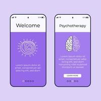 Set of UI, UX screens for mobile app about psychology. Solving mental problems. Walkthrough website steps. Mental health. vector