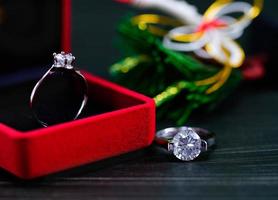 Diamond ring in red jewel box photo