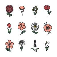 Set of Doodled Flowers vector