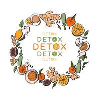 Detox natural element doodle hand drawn round. vector