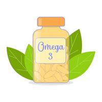 Omega 3 bottle with capsules. vector