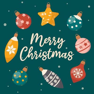 Greeting card or banner with christmas decorations. Christmas ball ornaments