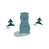 The image of a bear in a clearing among the trees in green tones vector