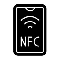 icono de tecnología nfc móvil, diseño de glifos vector