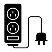 Glyph design icon of extension cord vector