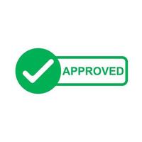 Approved label with check mark on white background. Vector illustration. EPS 10.