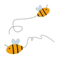 Bee flying in a dotted line the flight path of a bee to honey. Vector illustration. EPS 10.