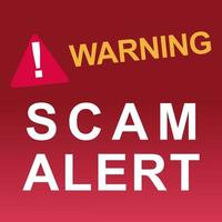 Attention warning scam alert sign symbol with exclamation mark on gradient red background. Vector illustration. EPS 10.