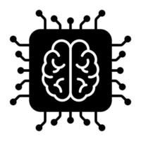 Solid design icon of brain processor, artificial intelligence concept vector