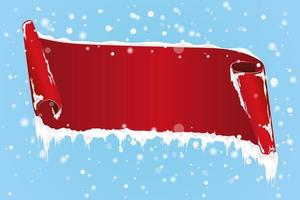 red paper label with snow and ice background vector