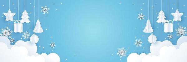 Christmas banner background with paper art design vector