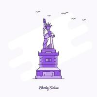 LIBERTY STATUE Landmark Purple Dotted Line skyline vector illustration