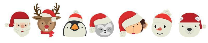 Cute cartoon heads christmas set vector