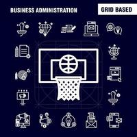 Business Administration Line Icons Set For Infographics Mobile UXUI Kit And Print Design Include Basketball Net Basket Game Sports Sound Music Volume Eps 10 Vector