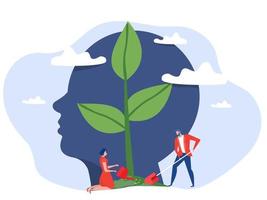 People watering plants from the brain  put think growth mindset self-improvement and self-improvement ideas  concept vector
