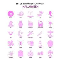 conjunto de 25 conjunto de iconos rosa de color plano femenino de halloween vector