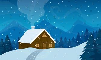 Hand draw flat winter landscape background vector