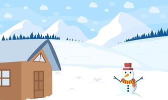 Hand drawn flat winter landscape vector