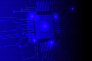 Vector futuristic microchip CPU circuit board blue light. Technology abstract background.