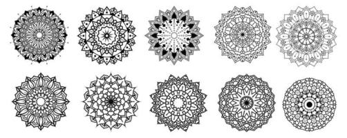 10 Black Mandala Pattern Ornaments Set vector