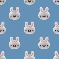 3d cartoon rabbits render icons.  Funny hare, cute animal character, symbol of 2023 on blue background.    Vector seamless pattern with realistic design elements.