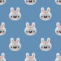 3d cartoon rabbits render icons.  Funny hare, cute animal character, symbol of 2023 on blue background.    Vector seamless pattern with realistic design elements.