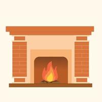 Fire place with fire from bricks. Isolated vector illustration.