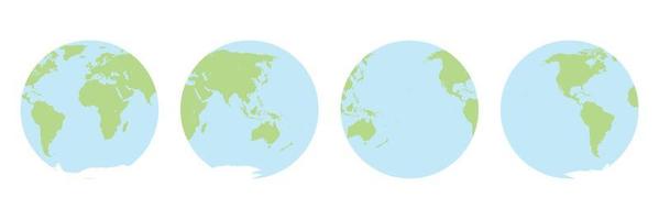 Four view circle Earth for globe. Continents and oceans. Vector illustration.