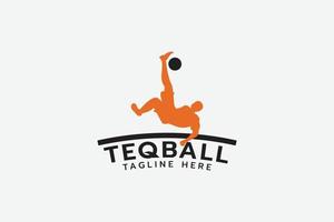 logotipo de teqball con silueta de un hombre jugando teqball. vector