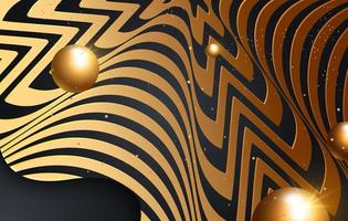 Black paper cut background. Abstract realistic papercut decoration with wavy edges and gradient. Golden balls. Christmas background mockup template. Vector illustration.