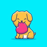 lindo perro mordiendo amor dibujos animados vector icono ilustración. concepto de icono de amor animal vector premium aislado. estilo de dibujos animados plana