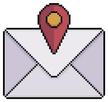 Pixel art envelope with GPS icon, email address vector icon for 8bit game on white background