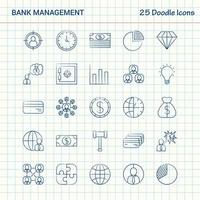 gestión bancaria 25 iconos de doodle conjunto de iconos de negocios dibujados a mano vector