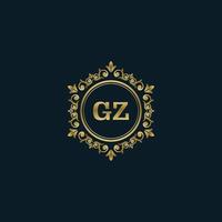 logotipo de letra gz con plantilla de oro de lujo. plantilla de vector de logotipo de elegancia.