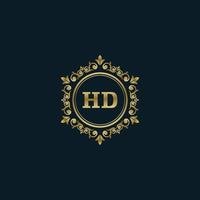 logotipo de letra hd con plantilla de oro de lujo. plantilla de vector de logotipo de elegancia.