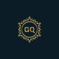logotipo de letra gq con plantilla de oro de lujo. plantilla de vector de logotipo de elegancia.