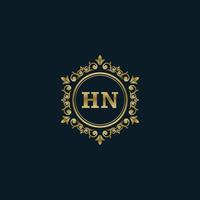 logotipo de la letra hn con plantilla de oro de lujo. plantilla de vector de logotipo de elegancia.