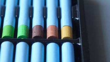 Close up of art supply set with oil pastel sticks video