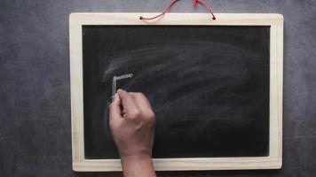Writing the word Ethics on a small black chalkboard video