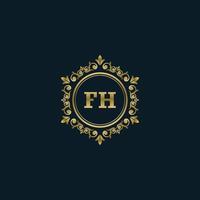 logotipo de la letra fh con plantilla de oro de lujo. plantilla de vector de logotipo de elegancia.