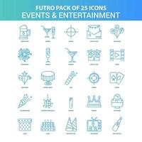 25 Green and Blue Futuro Events and Entertainment Icon Pack vector