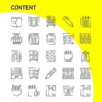 contenido paquete de iconos dibujados a mano para diseñadores y desarrolladores iconos de libro marca de libro contenido contenido bolígrafos contenido de bolsillo vector