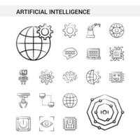 Artificial Intelligence hand drawn Icon set style isolated on white background Vector