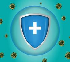 protección antivirus con concepto de escudo, escudo de seguridad para protección antivirus. escudo vectorial sobre fondo azul. vector