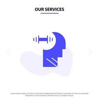 Our Services Training Brian Dumbbell Head Solid Glyph Icon Web card Template vector