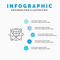 datos comerciales del globo recursos globales de internet icono de línea mundial con 5 pasos presentación infografía fondo vector