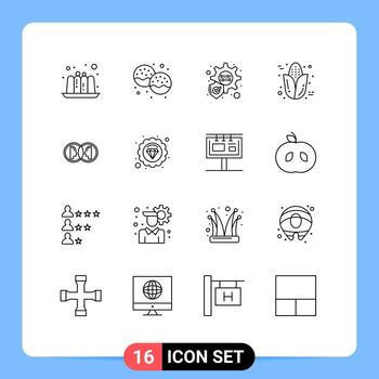Set of 16 Vector Outlines on Grid for man dual protection face thanksgiving Editable Vector Design Elements
