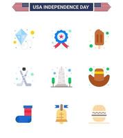 Big Pack of 9 USA Happy Independence Day USA Vector Flats and Editable Symbols of usa monument popsicle landmark ice Editable USA Day Vector Design Elements