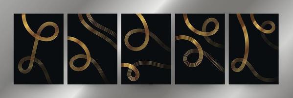 Elegant and Premium Cover Design Set with Black Background and Gold Lines. Suitable for Banner, Award, Wedding, Brochure, Flyer, Invitation, Card, and Menu Template vector