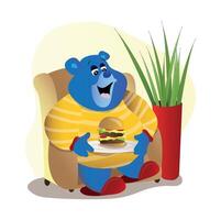 gummy bear sits in a chair with a thunderous hamburger vector